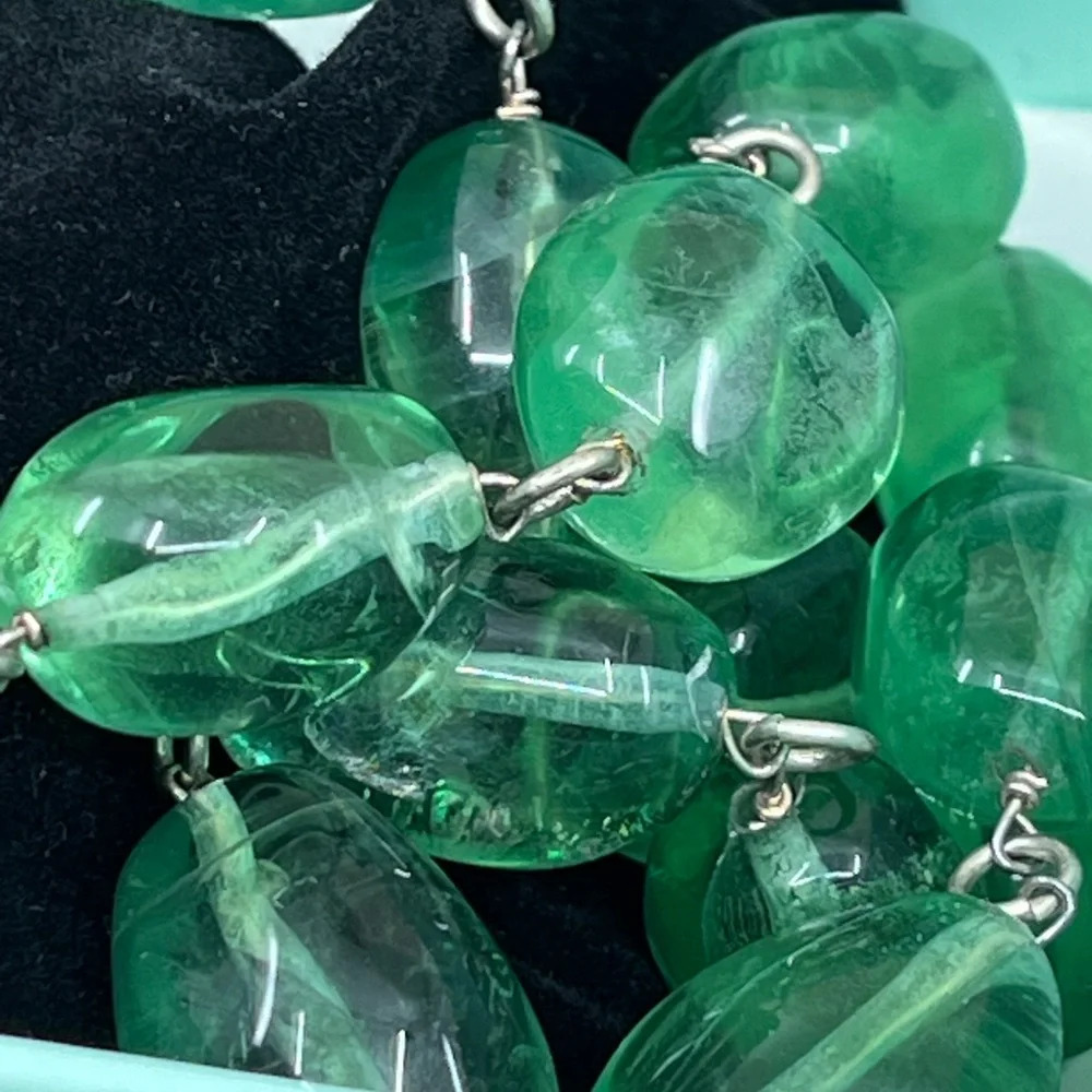 Vintage Signed Gerard Yosca Green Stone Necklace & Blue Chalcedony Pendant - Picture 16 of 16